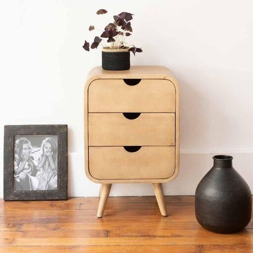 Table de chevet en manguier teinté 3 tiroirs | Decoclico