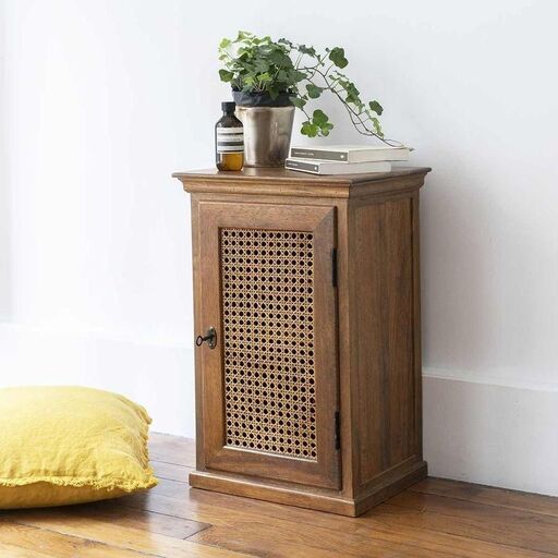 Table de chevet parisienne 1 porte en cannage vintage Georges | Decoclico