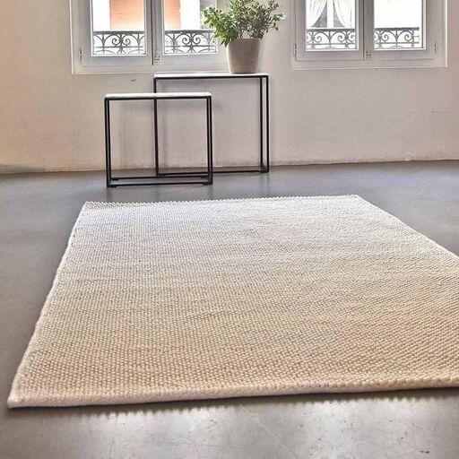 Rechteckiger Teppich aus ecrufarbener Schlingenwolle, handgewebt 160 x 230 cm | Decoclico