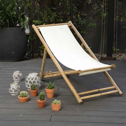 Sedia in bambù naturale e tela di cotone grezzo, Casatera | Decoclico