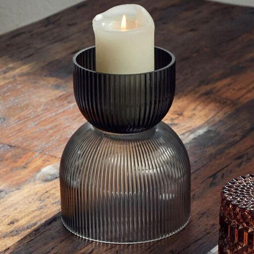 Vase en verre strié gris  | Decoclico