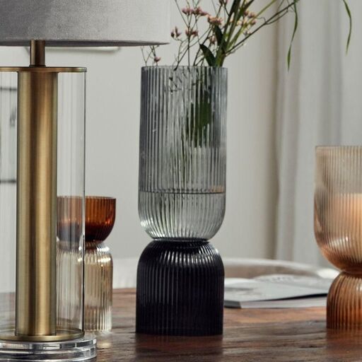 Vase en verre strié gris Riva Nordal | Decoclico