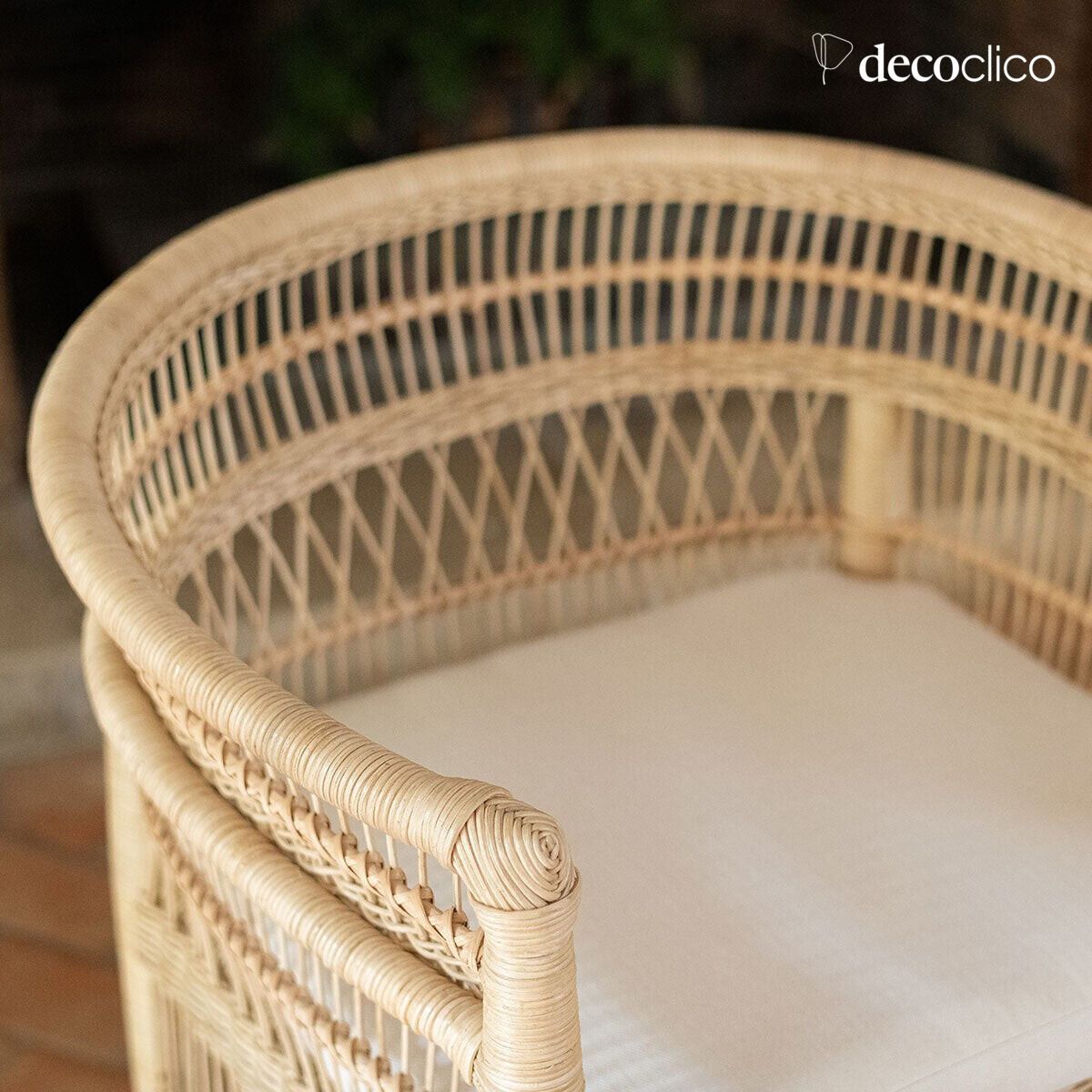 Rattan armchair with chevron canvas seat cushion Malawi