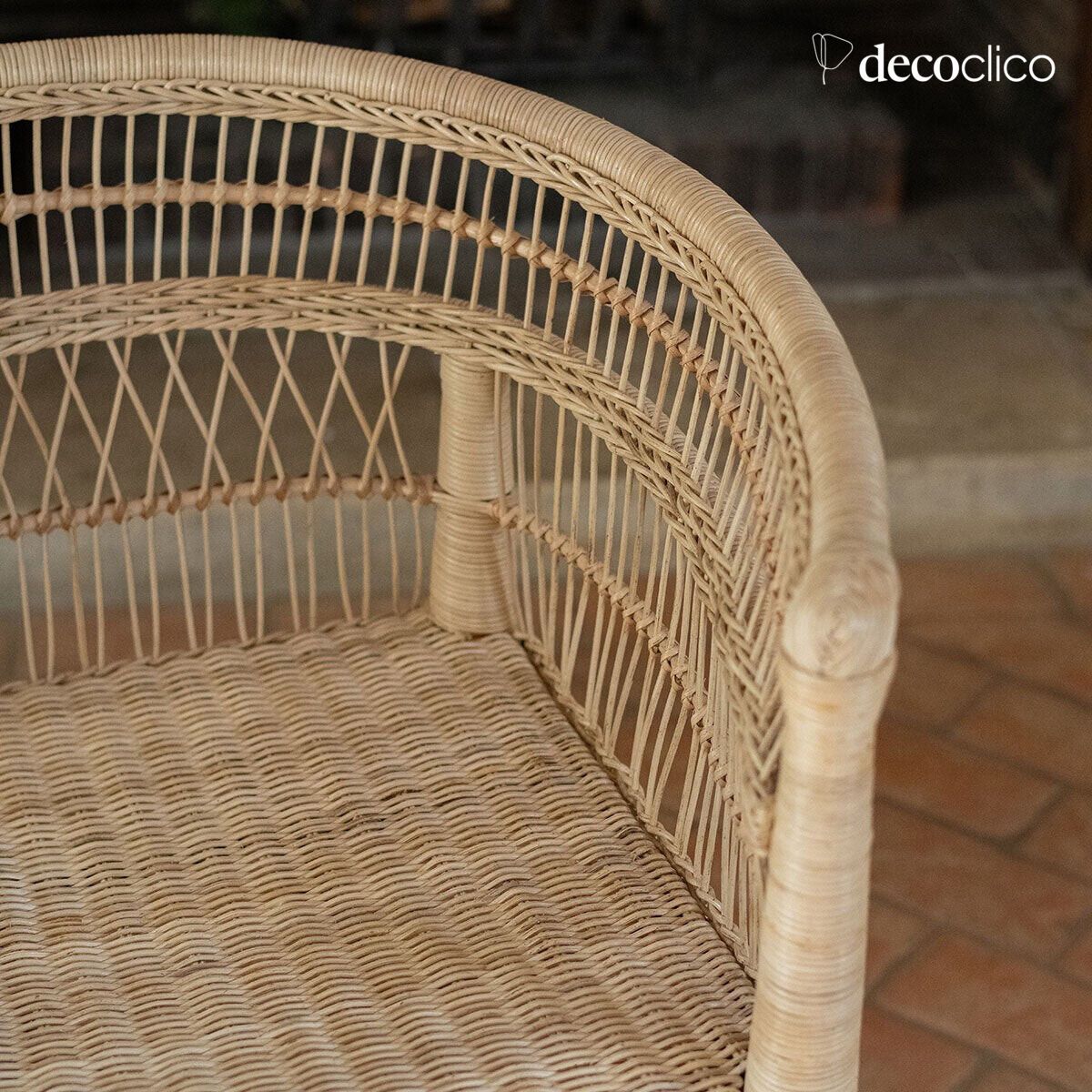 Rattan armchair with chevron canvas seat cushion Malawi