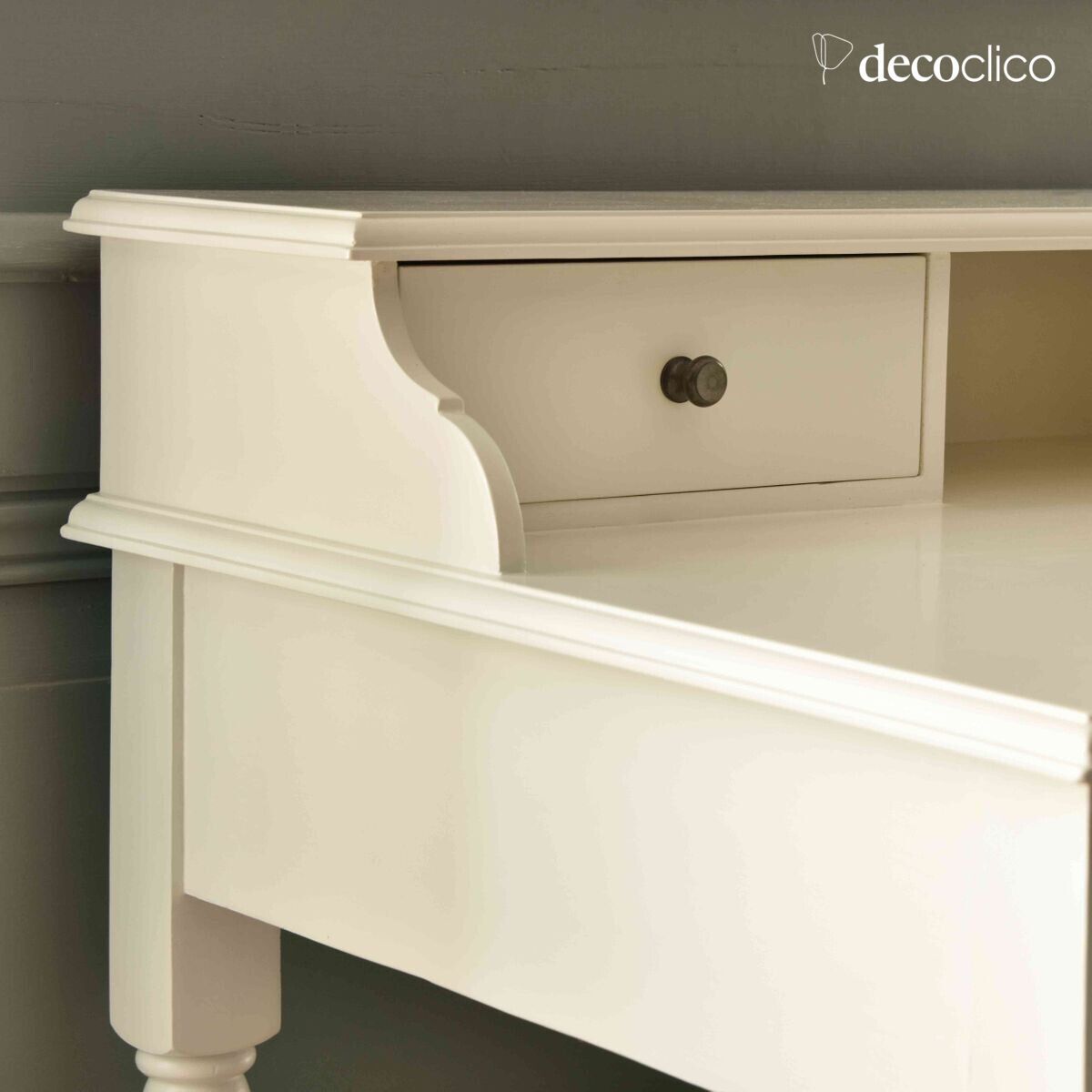 Mango houten secretaire, roomwit geschilderd Mareuil