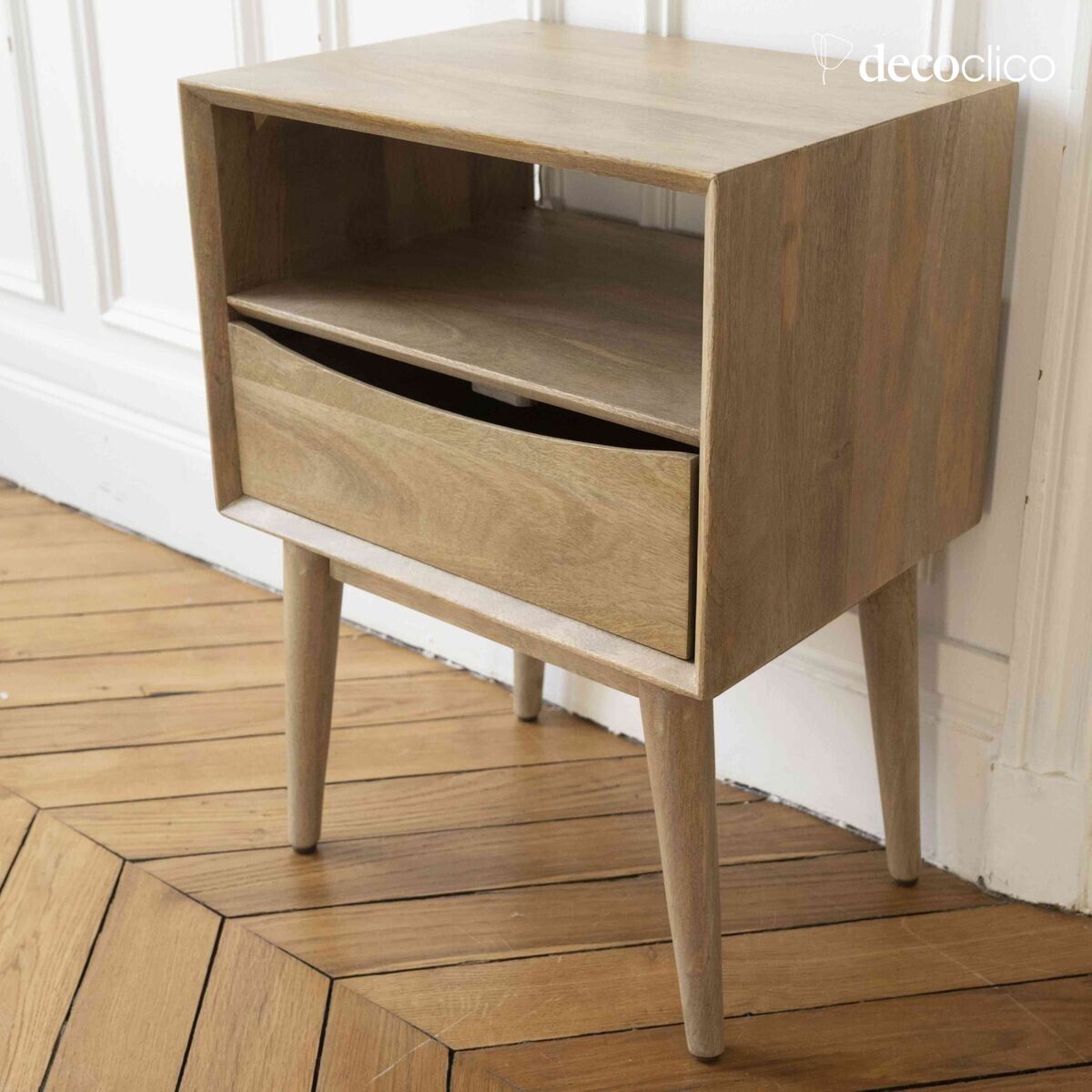 Mango wood bedside table with 1 compartment and 1 drawer Smile