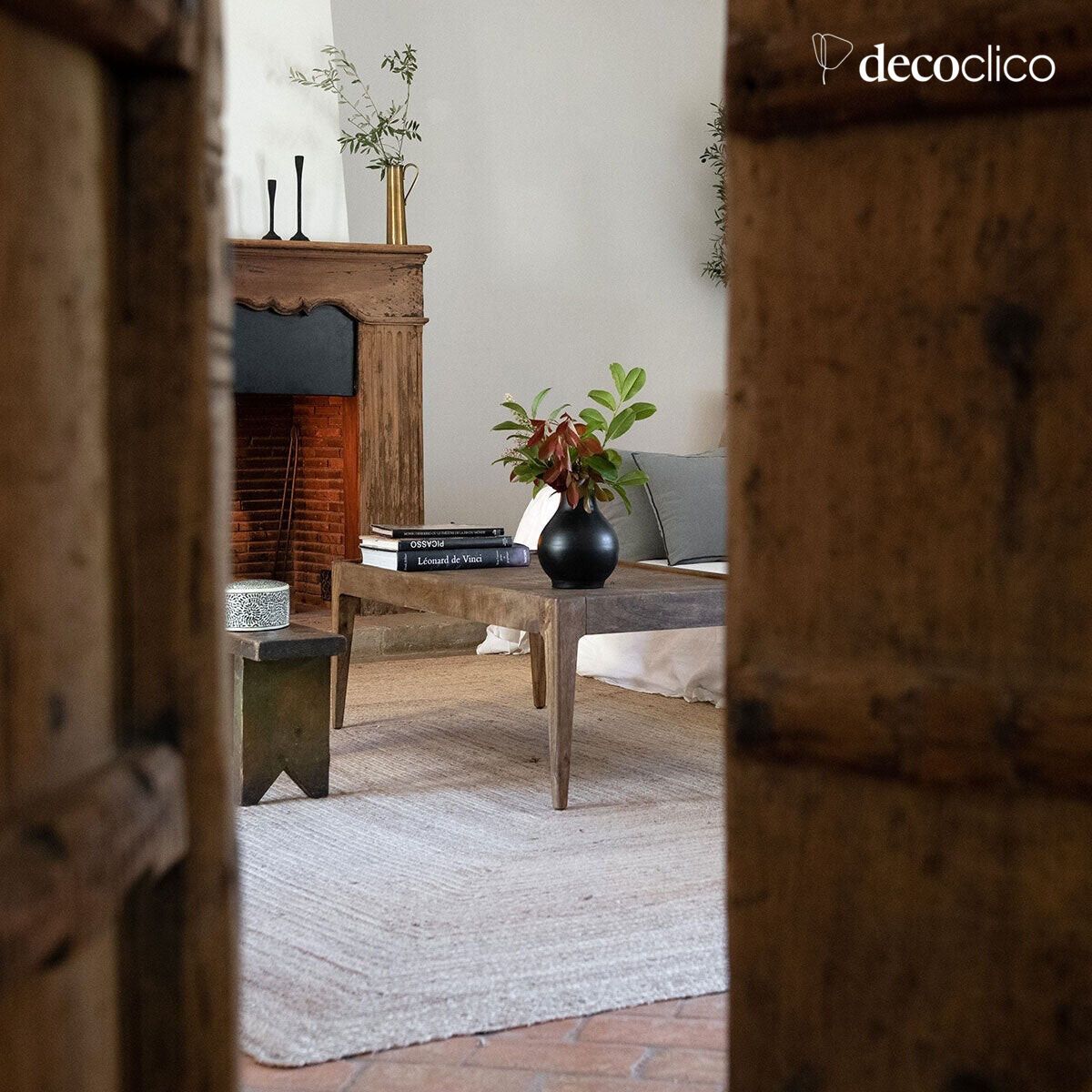 Mango wood coffee table with marquetry motif top Garenne