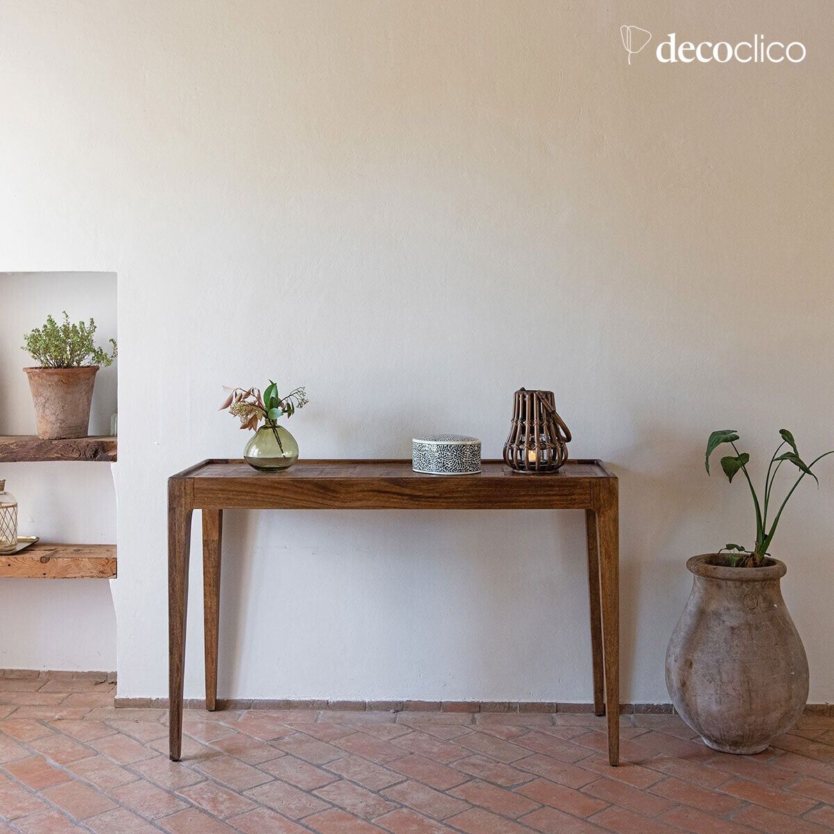 Mango wood console table with marquetry motif top Garenne