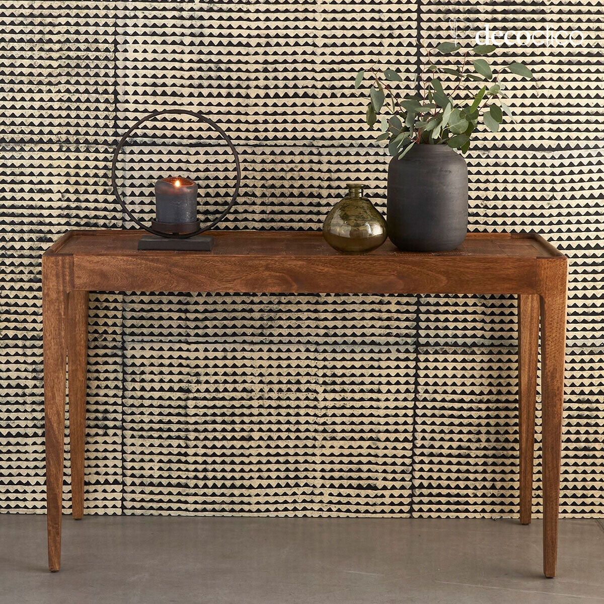 Mango wood console table with marquetry motif top Garenne