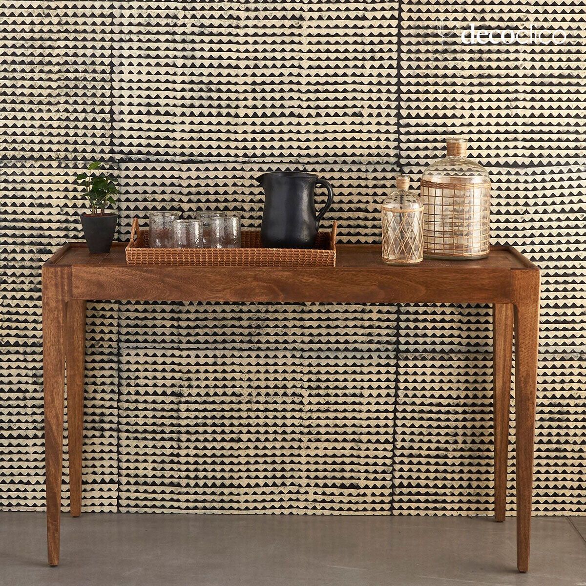 Mango wood console table with marquetry motif top Garenne