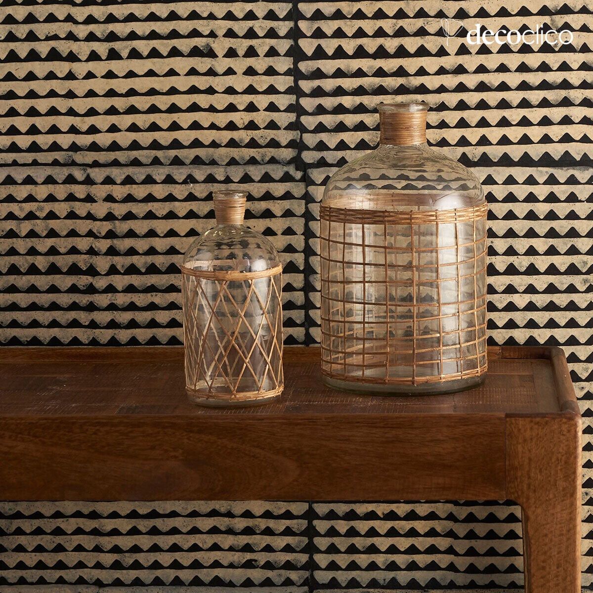 Mango wood console table with marquetry motif top Garenne