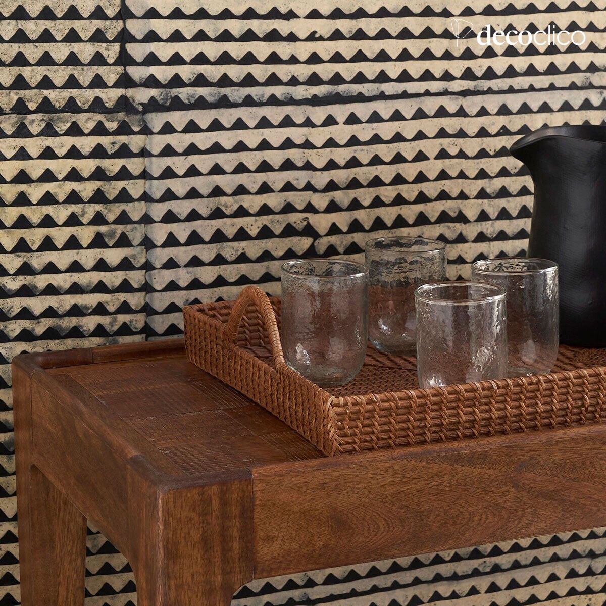 Mangohouten console met blad in marqueteriemotief Garenne