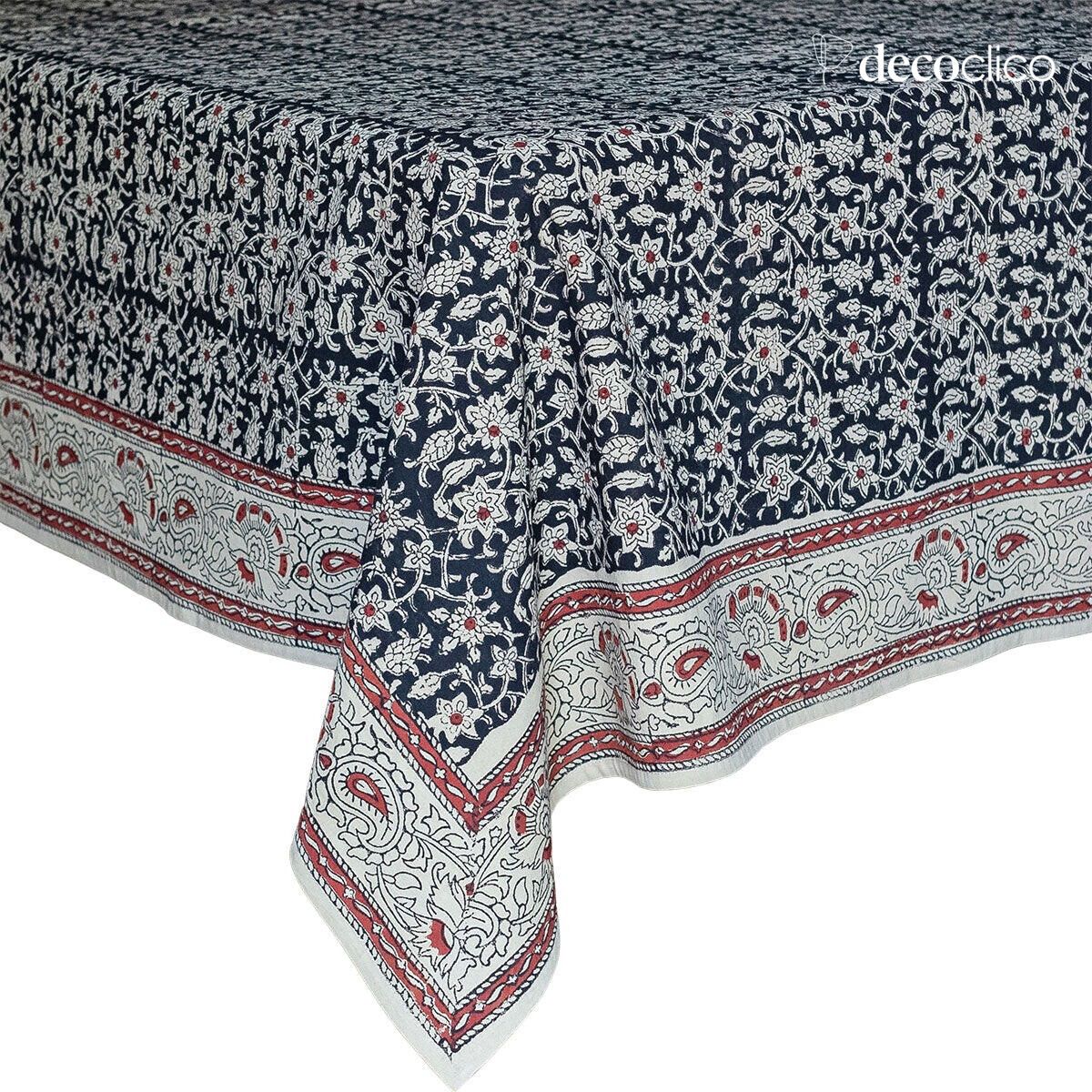 Manta rectangular de algodón con estampado block print hecho a mano en color carbón Pamir