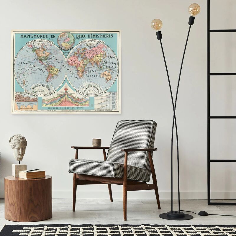 Mappemonde en deux Hémisphères poster 80x60 cm Les Jolies Planches 