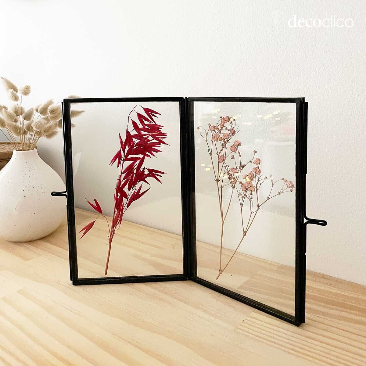 Marco de fotos doble para colocar en vidrio y latón con acabado en negro mate 11 x 18 cm Mira