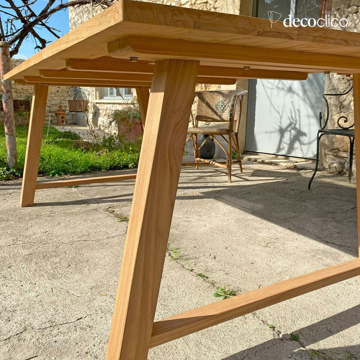 Massief teakhouten rechthoekige eettafel