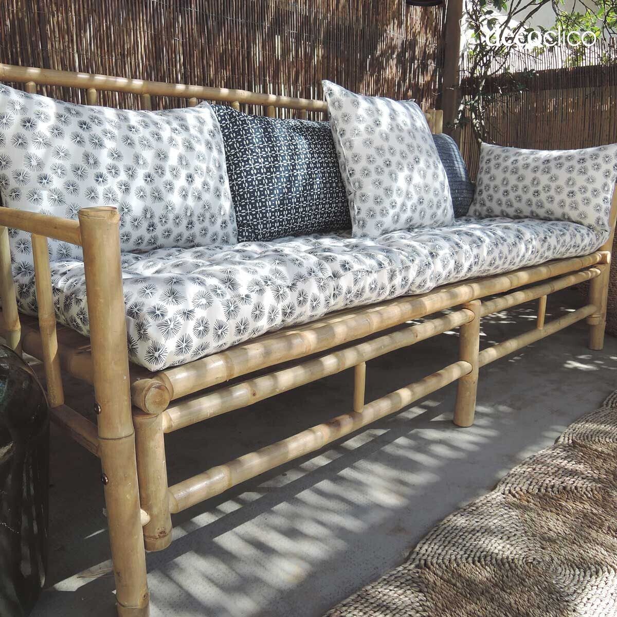 Materassino in cotone stampato block print blu di prussia su fondo bianco Fleurs