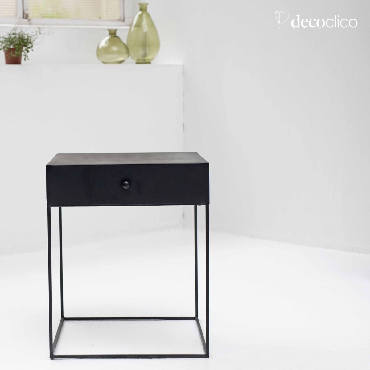 Matt black metal bedside table with 1 drawer Douglas