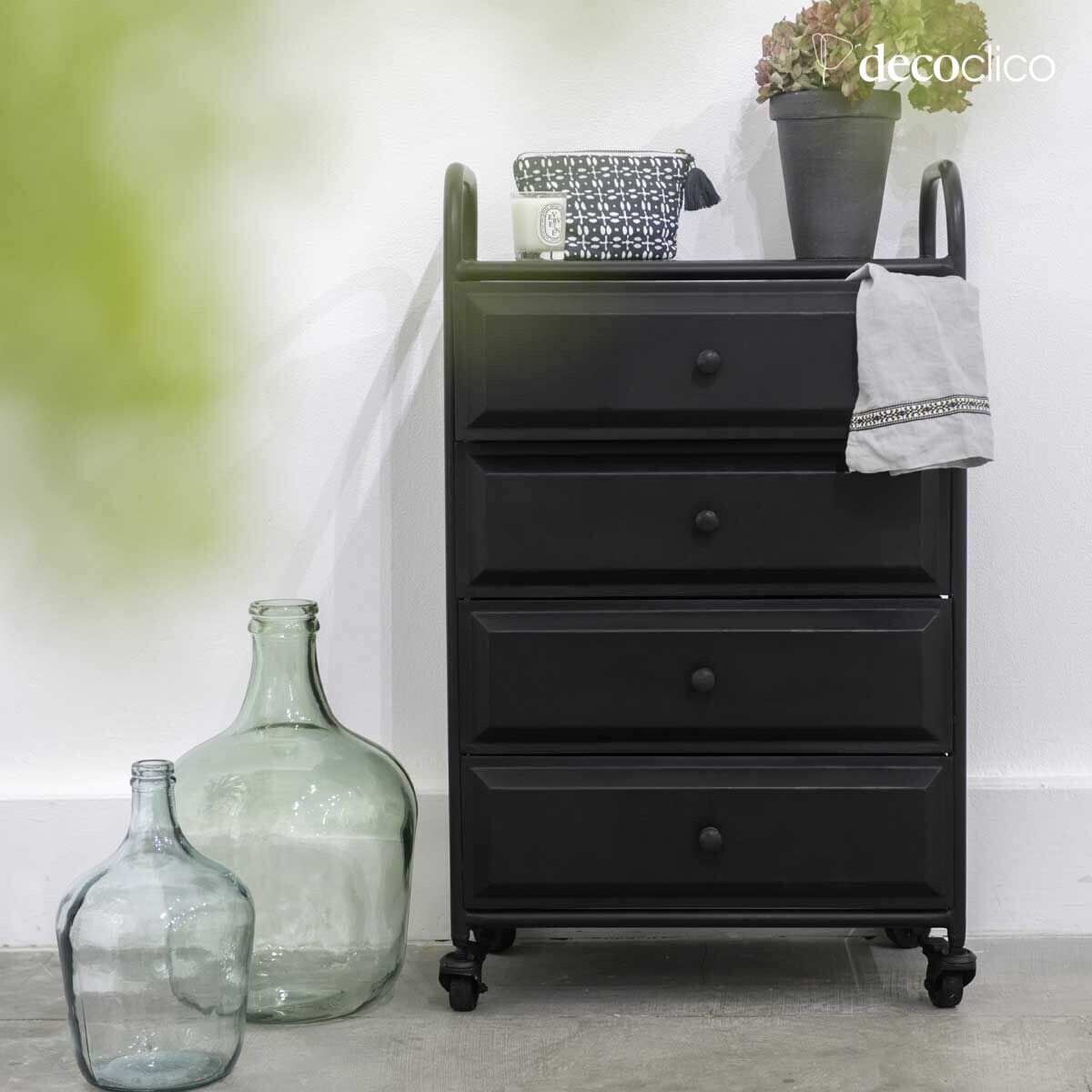 Matt black metal chest of drawers with 4 drawers Bonnie