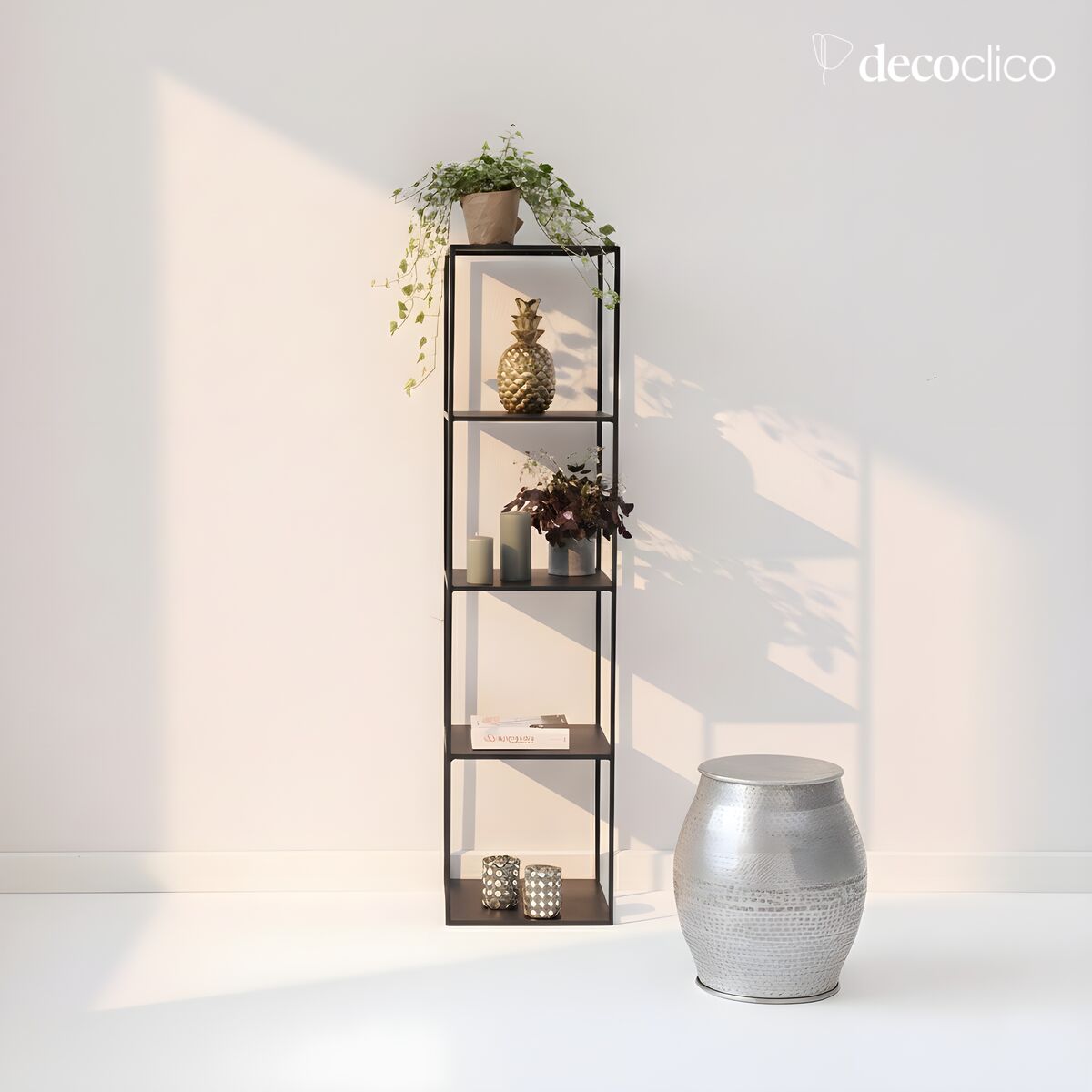 Matt black metal column shelf 140 cm Douglas