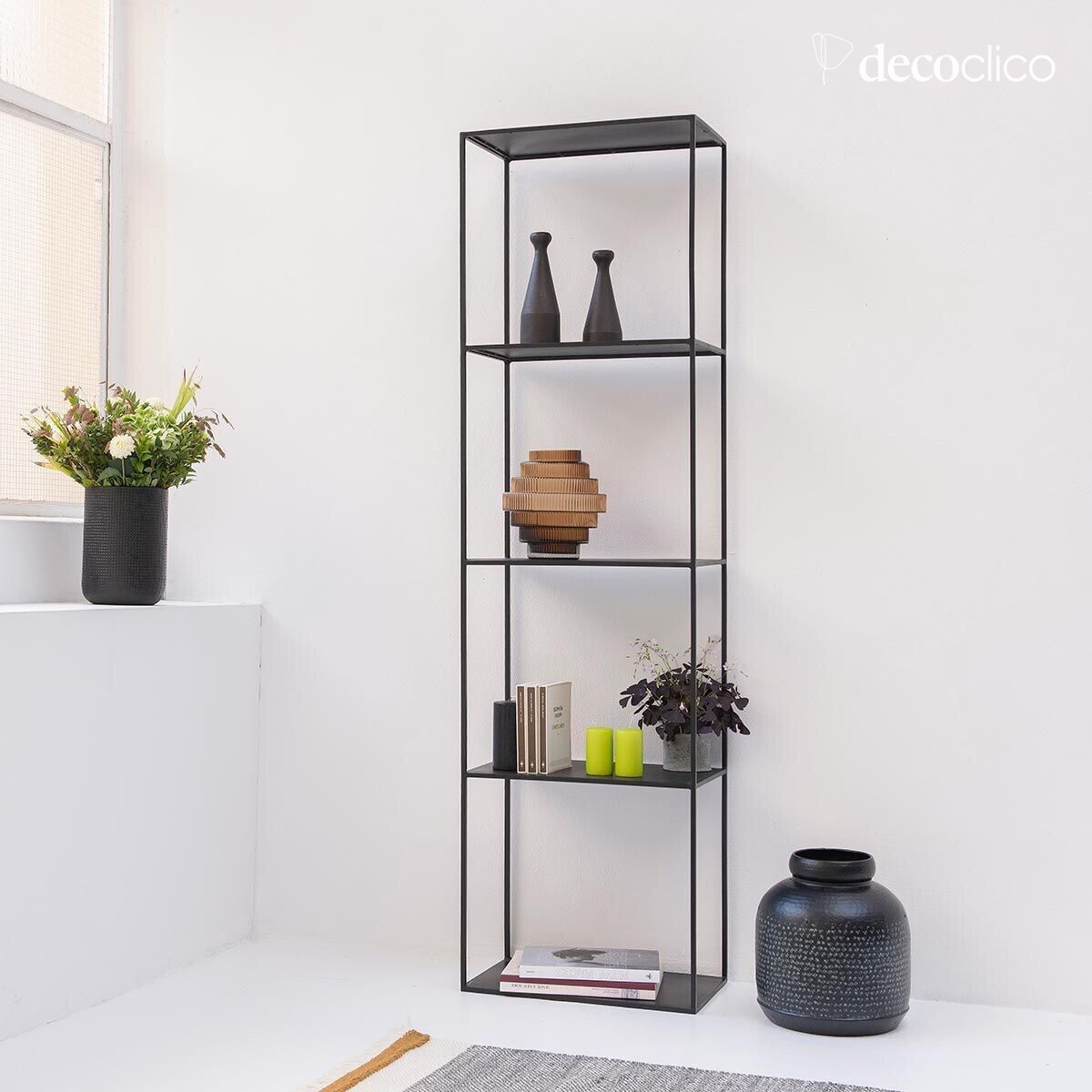 Matt black metal column shelf 180 cm Douglas