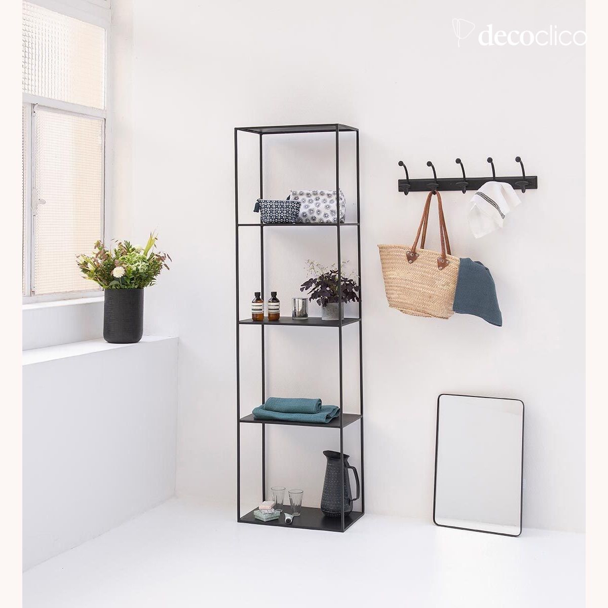 Matt black metal column shelf 180 cm Douglas