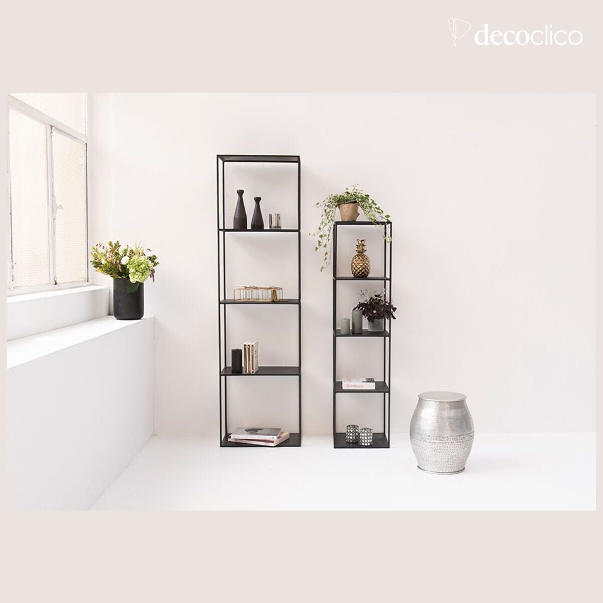 Matt black metal column shelf 180 cm Douglas