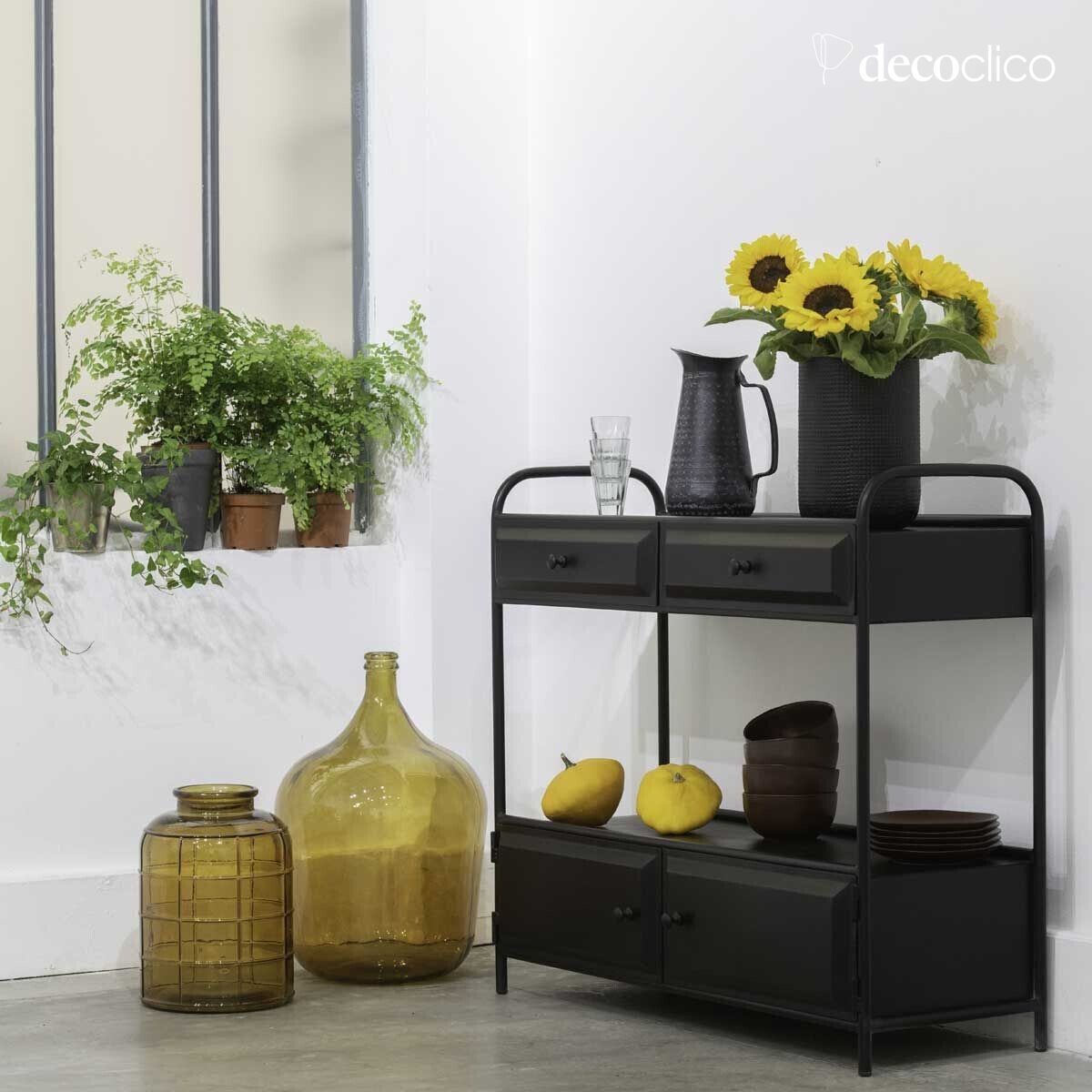 Matt black metal console with 4 drawers Bonnie