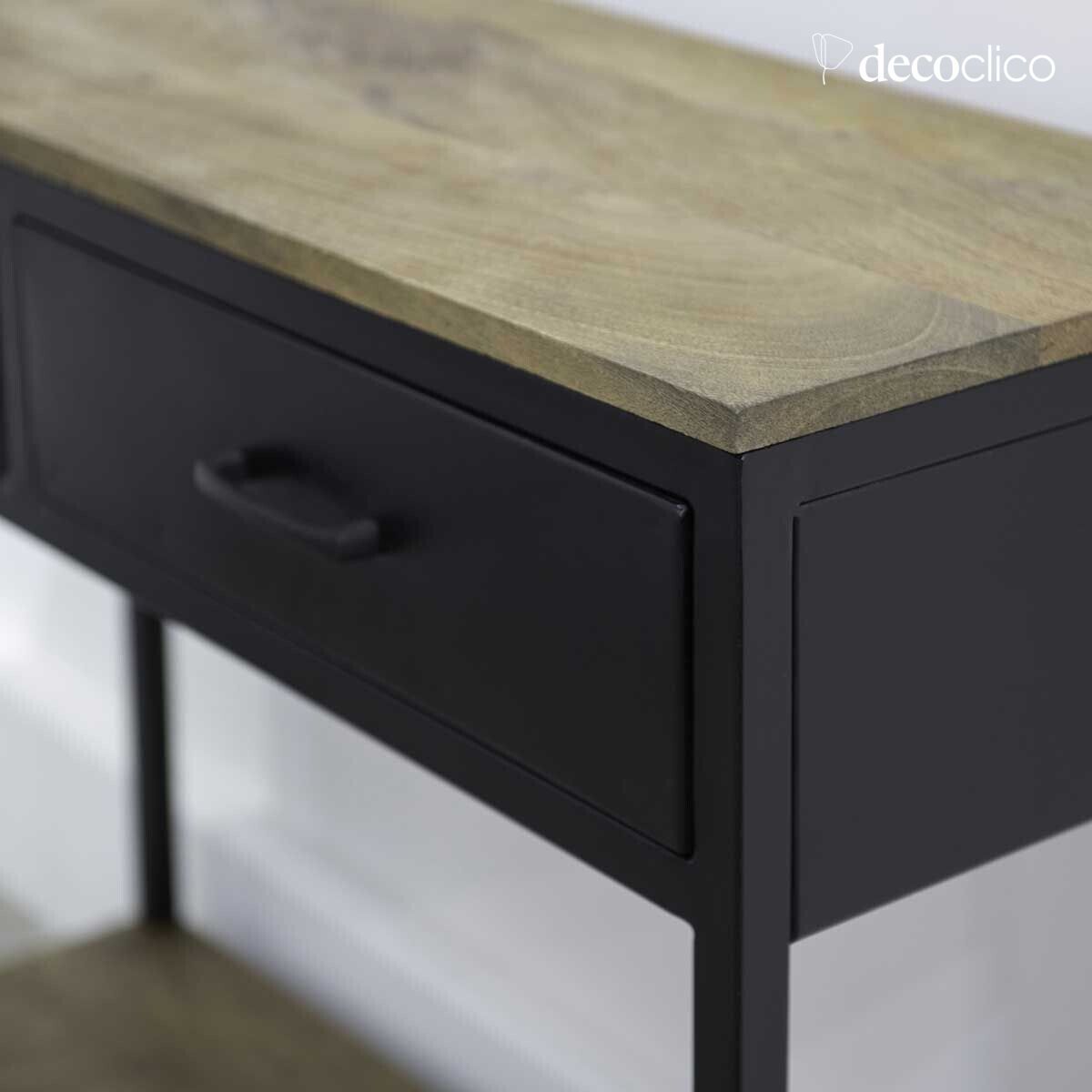 Matt black metal console with mango wood tops and 2 drawers Brooke