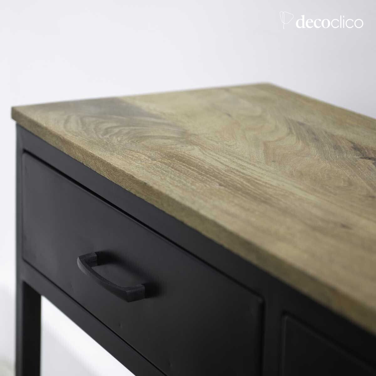 Matt black metal console with mango wood tops and 2 drawers Brooke