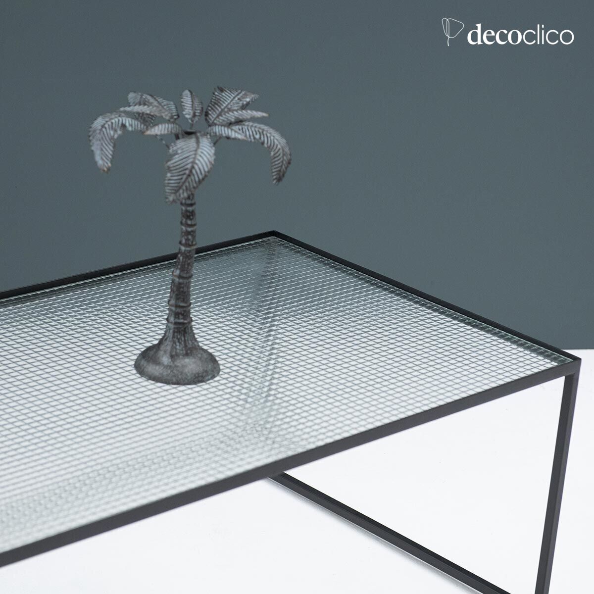 Matzwarte metalen salontafel met glazen blad Nevada