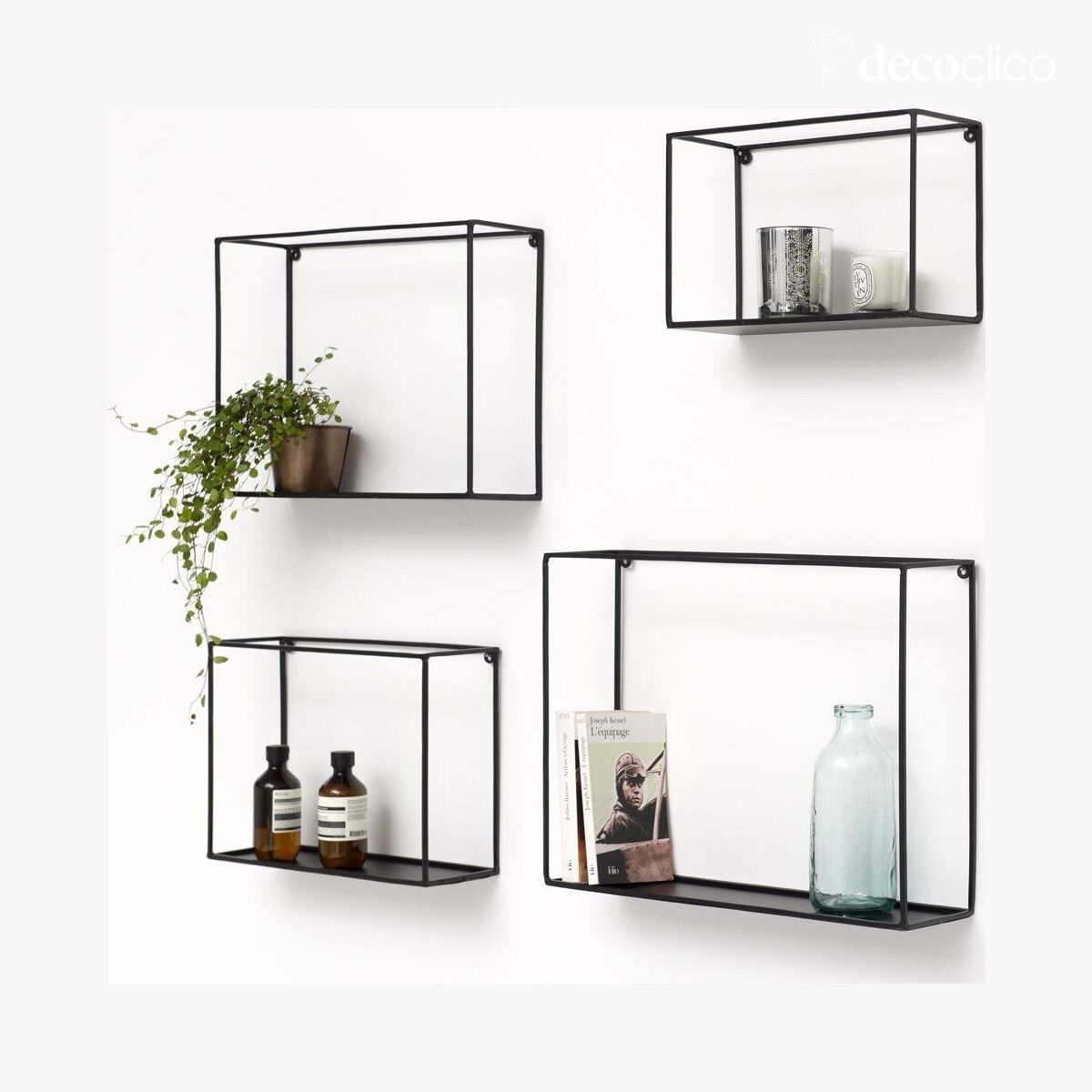 Matzwarte metalen wandplank (set van 4) Uptown