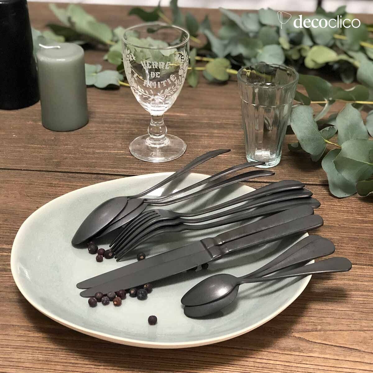 Ménagère 16 couverts en inox noir brossé