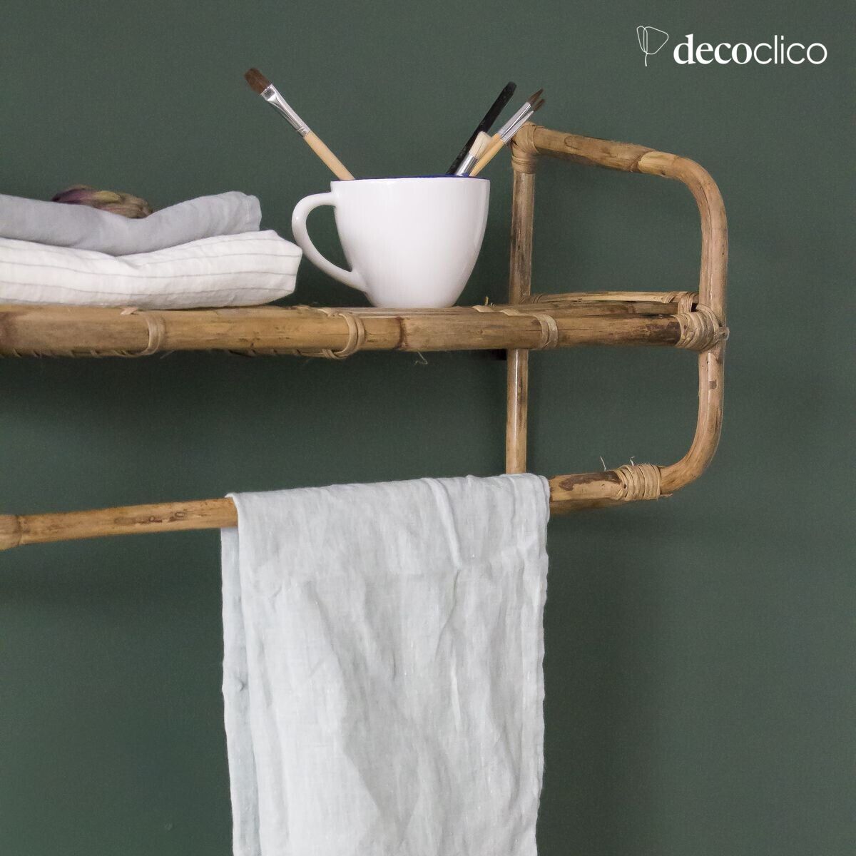 Mensola da parete vintage in rattan naturale