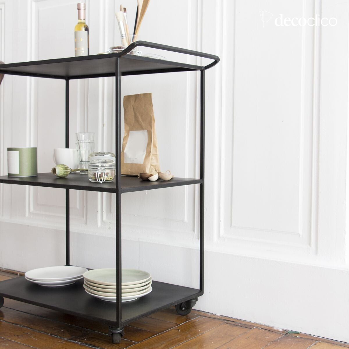 Mesa auxiliar con ruedas de metal negro mate Douglas