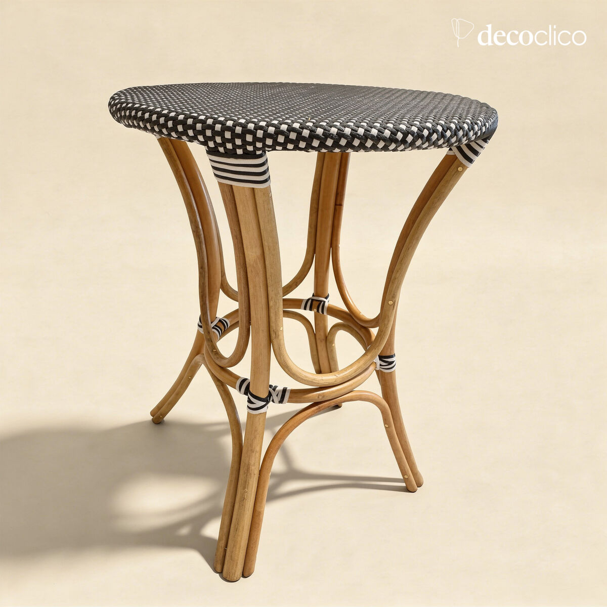 Mesa de bistró de resina trenzada negra y blanca Belleville