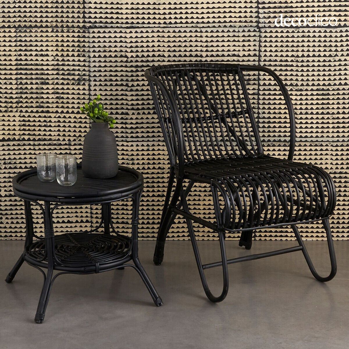 Mesa de centro de mimbre negro