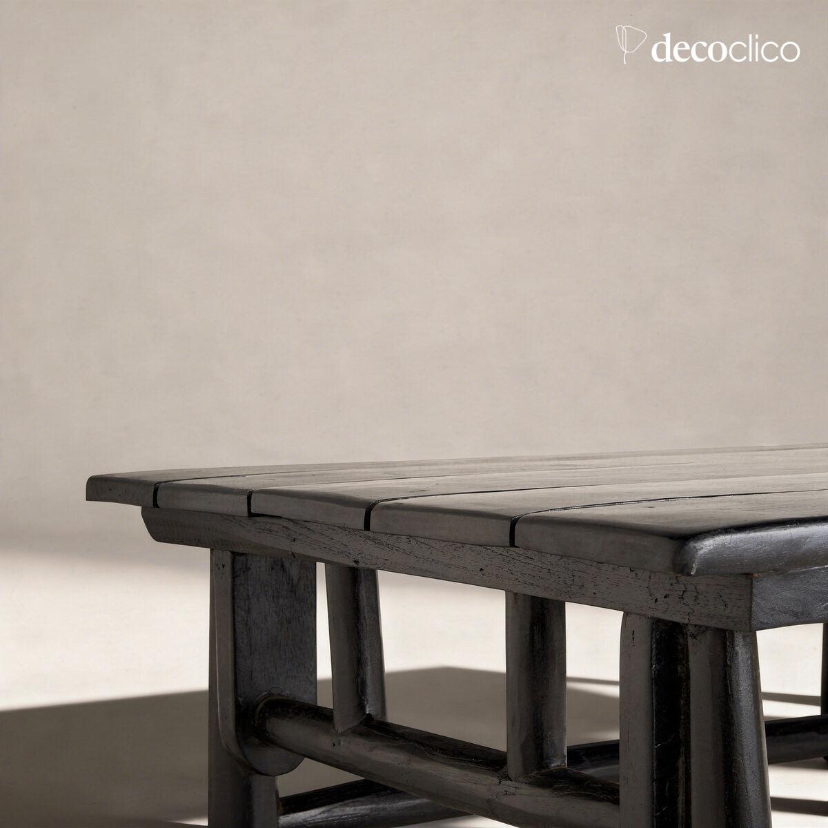 Mesa de centro rectangular de madera de teca teñida de negro mate Pepper