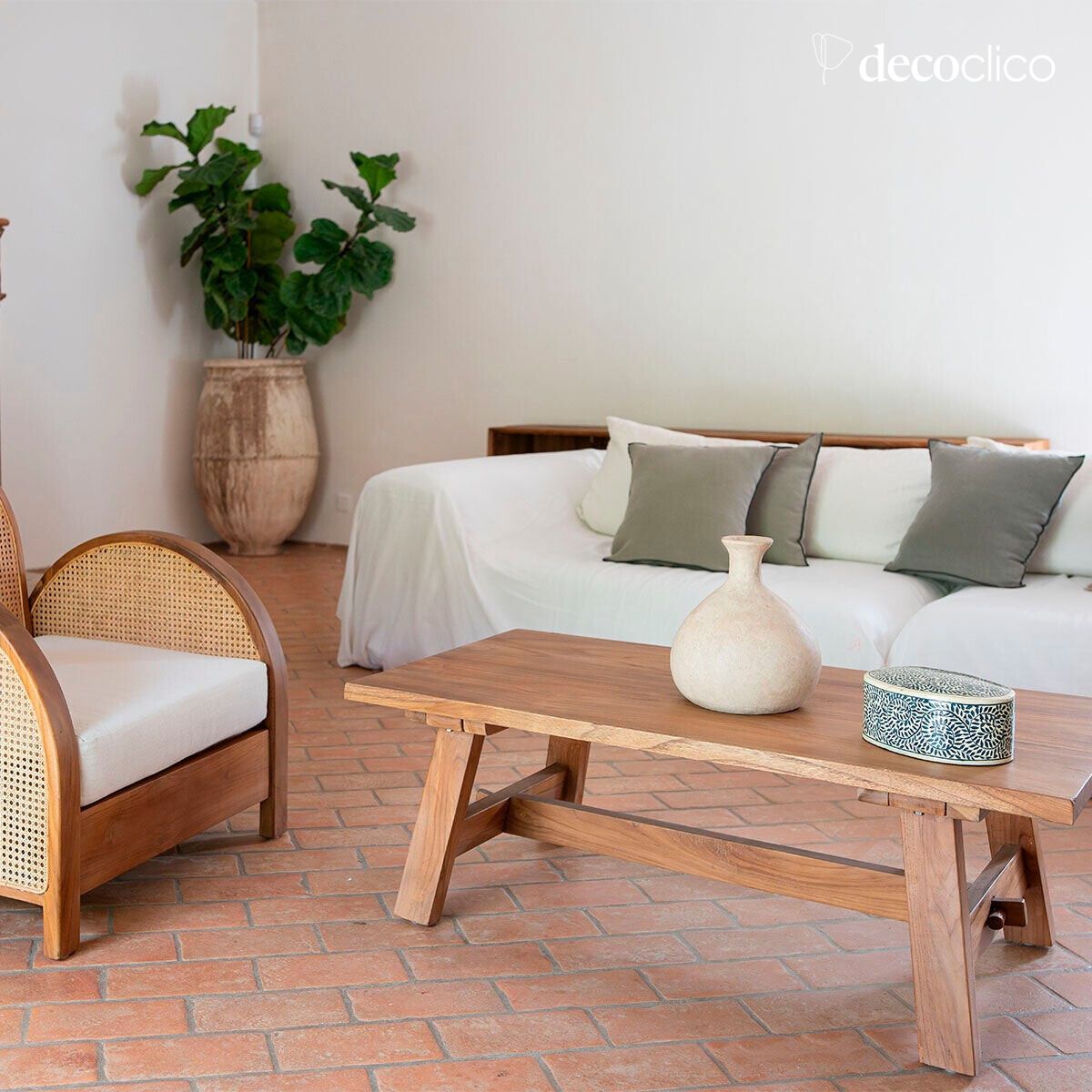 Mesa de centro rectangular de teca interior exterior