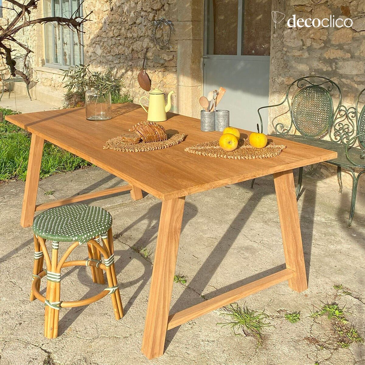 Mesa de comedor rectangular de madera maciza de teca