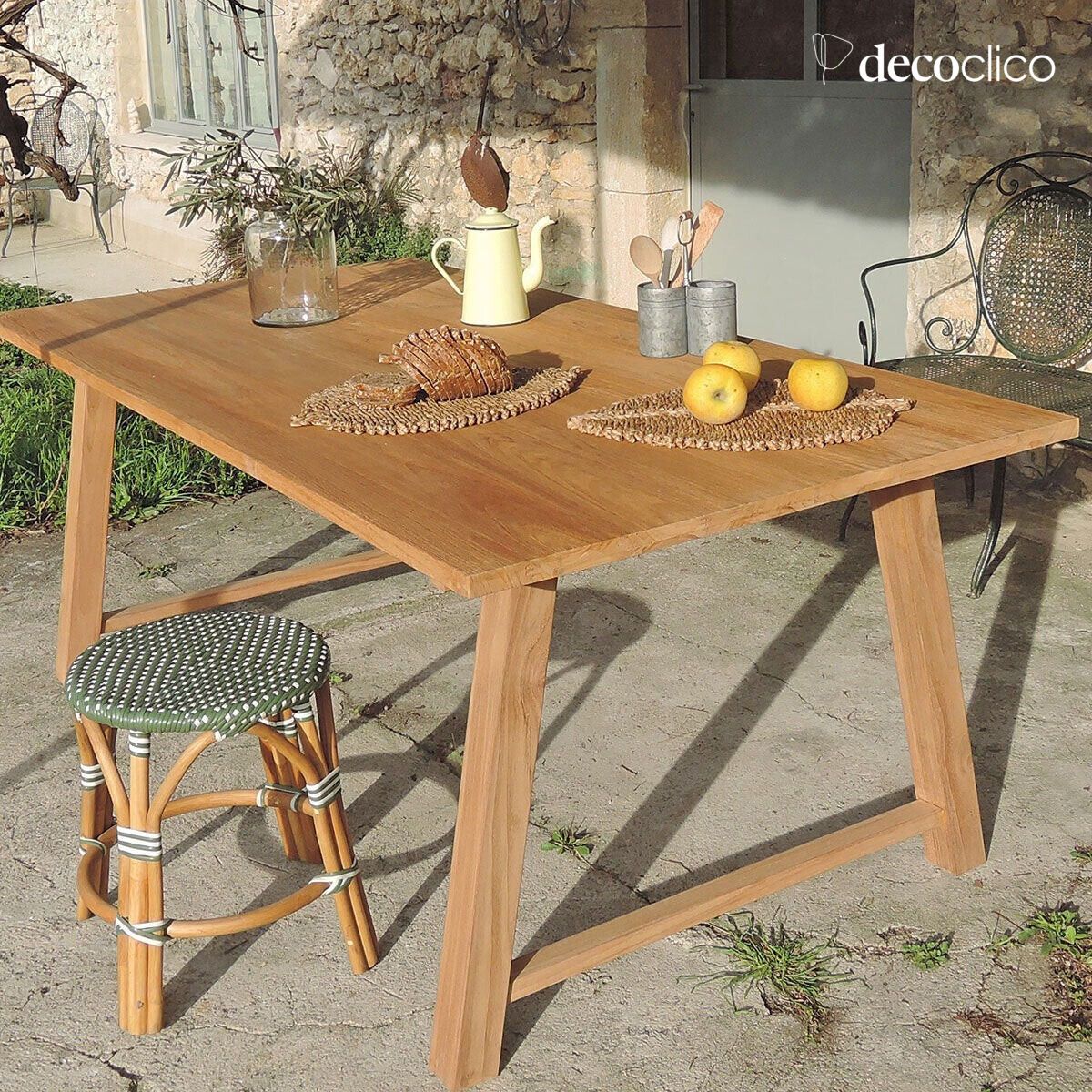 Mesa de comedor rectangular de madera maciza de teca