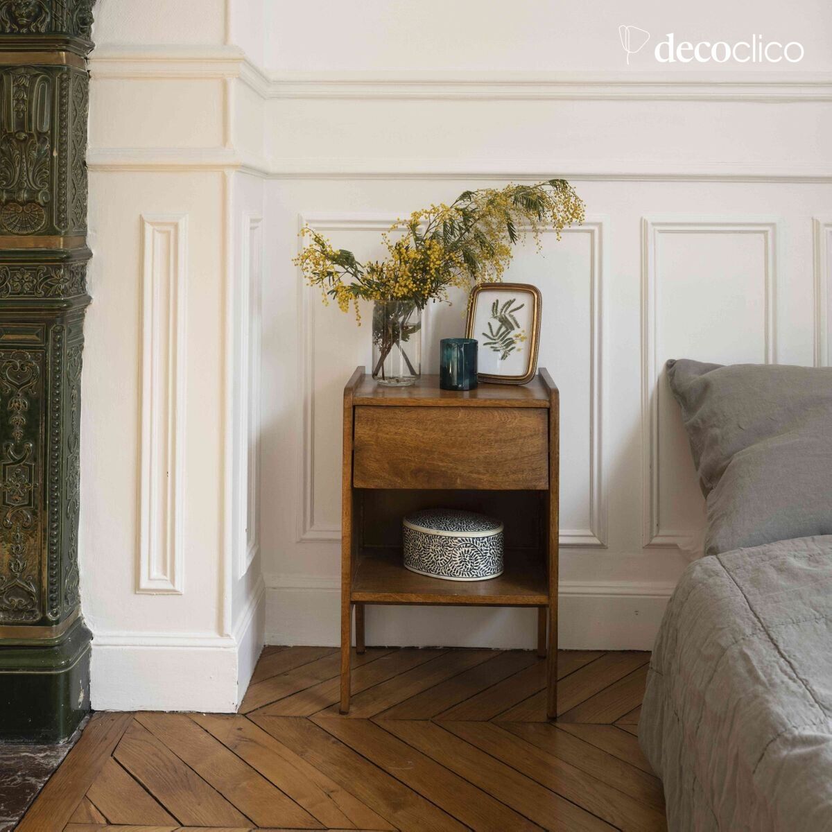 Mesita de noche de mango 1 hueco 1 cajón  Vintage