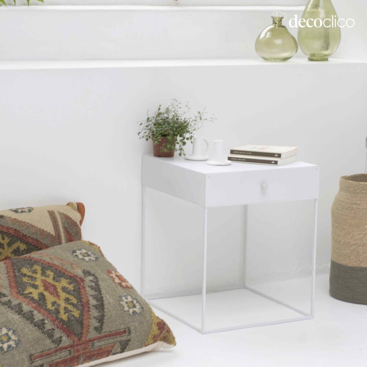 Mesita de noche de metal blanco mate 1 cajón Douglas