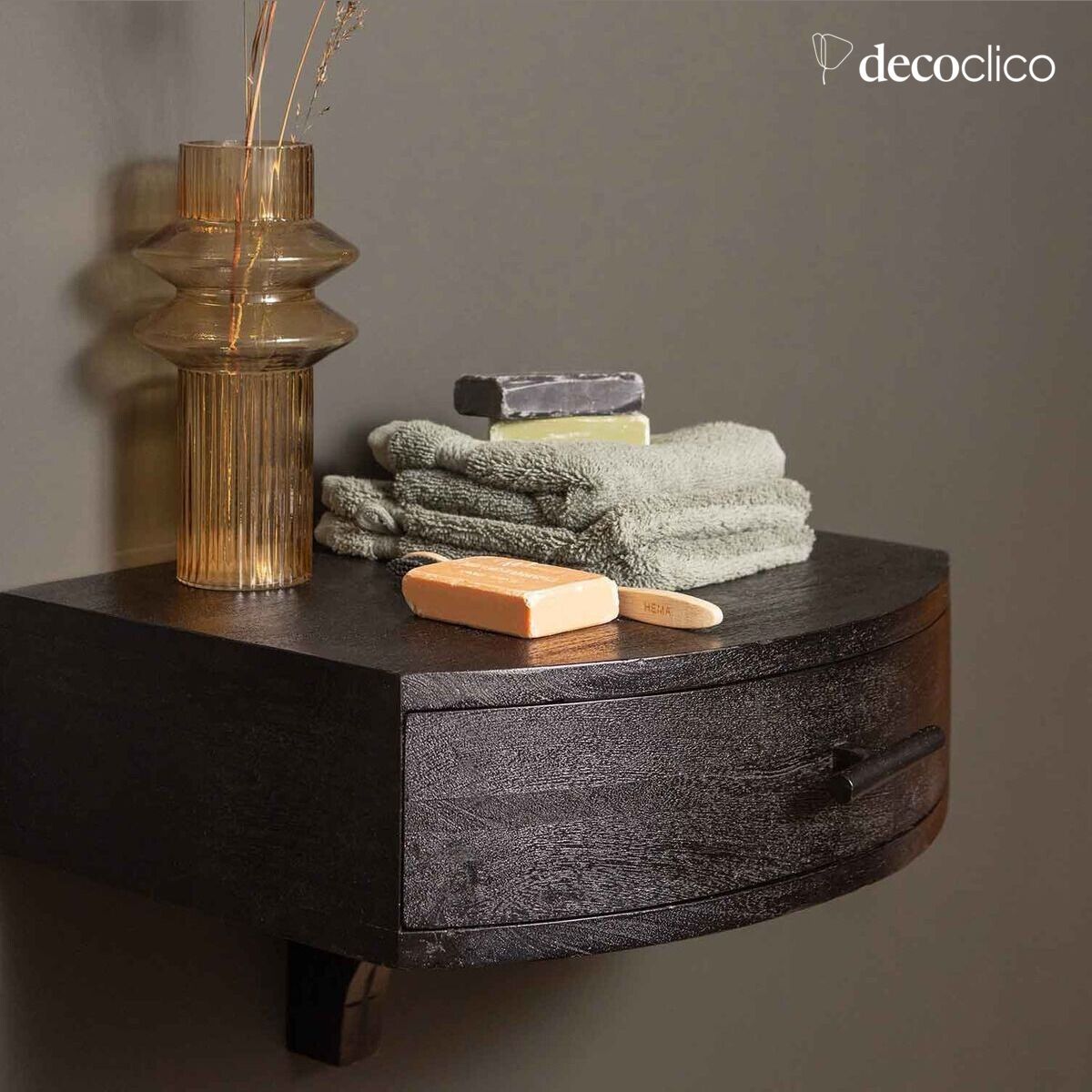 Mesita de noche de pared de acacia negra Boudoir