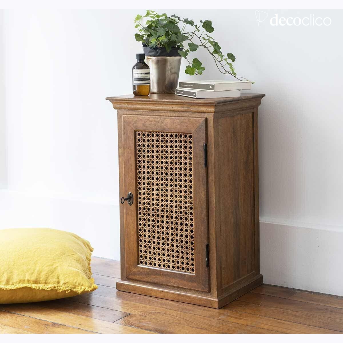 Mesita de noche parisina 1 puerta en mimbre vintage Georges