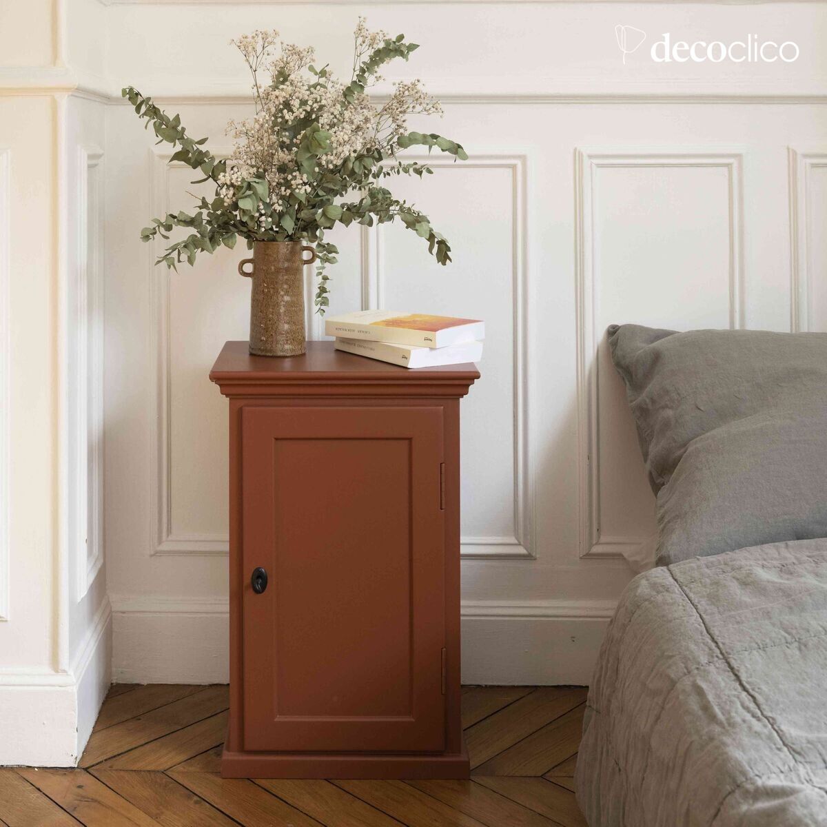 Mesita de noche parisina 1 puerta en pino marítimo terracota Léandre