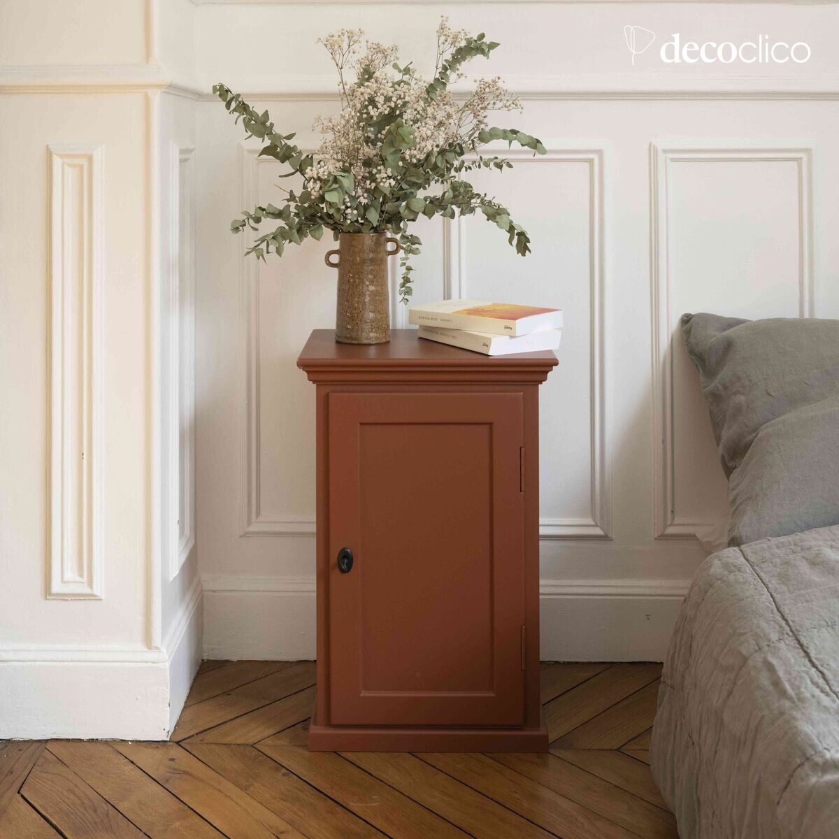 Mesita de noche parisina 1 puerta en pino marítimo terracota Léandre