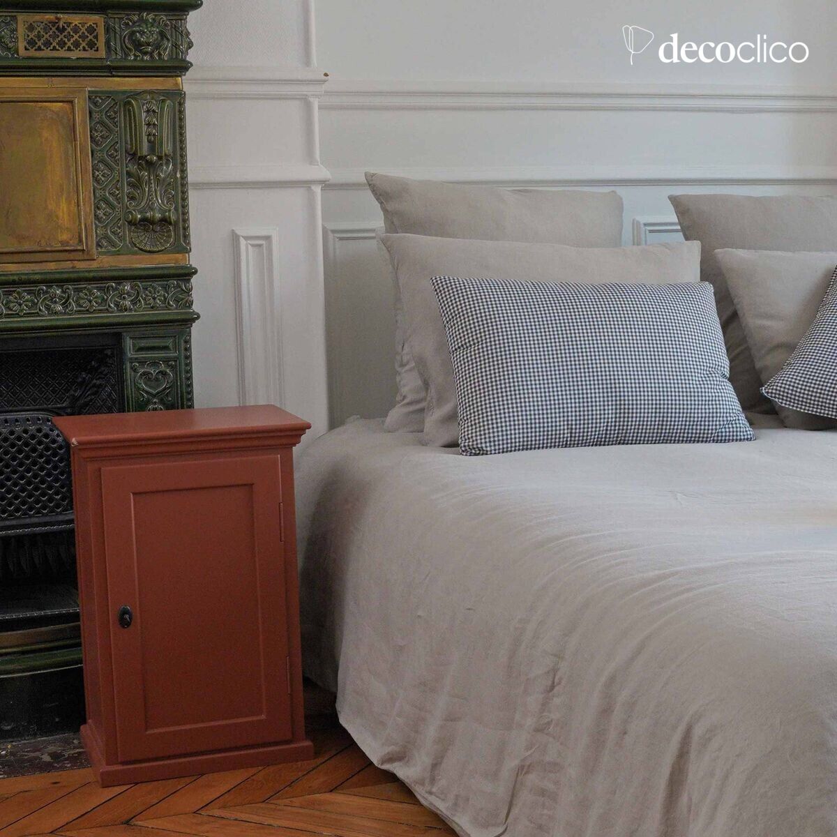 Mesita de noche parisina 1 puerta en pino marítimo terracota Léandre