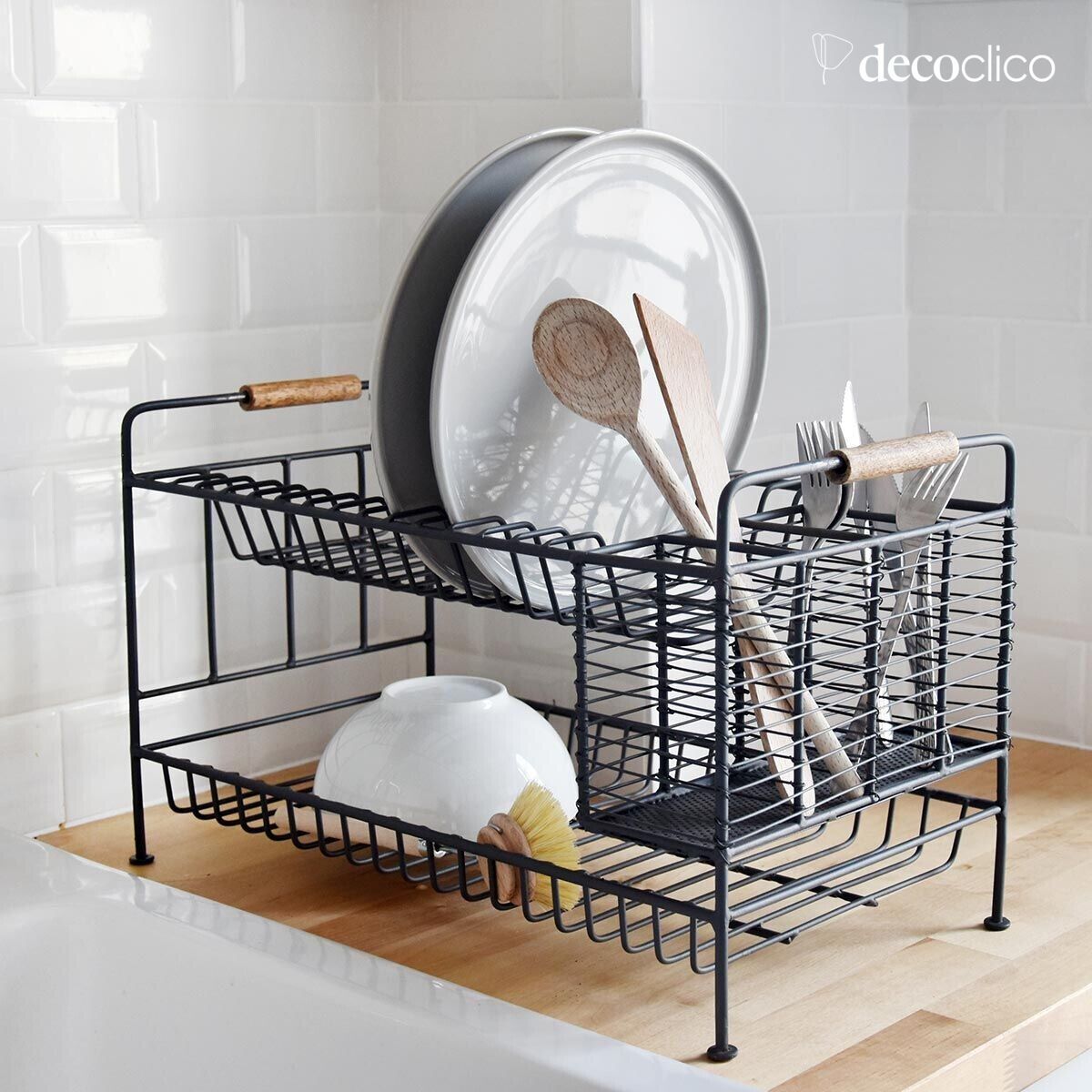 Metal dish rack with antique gray finish