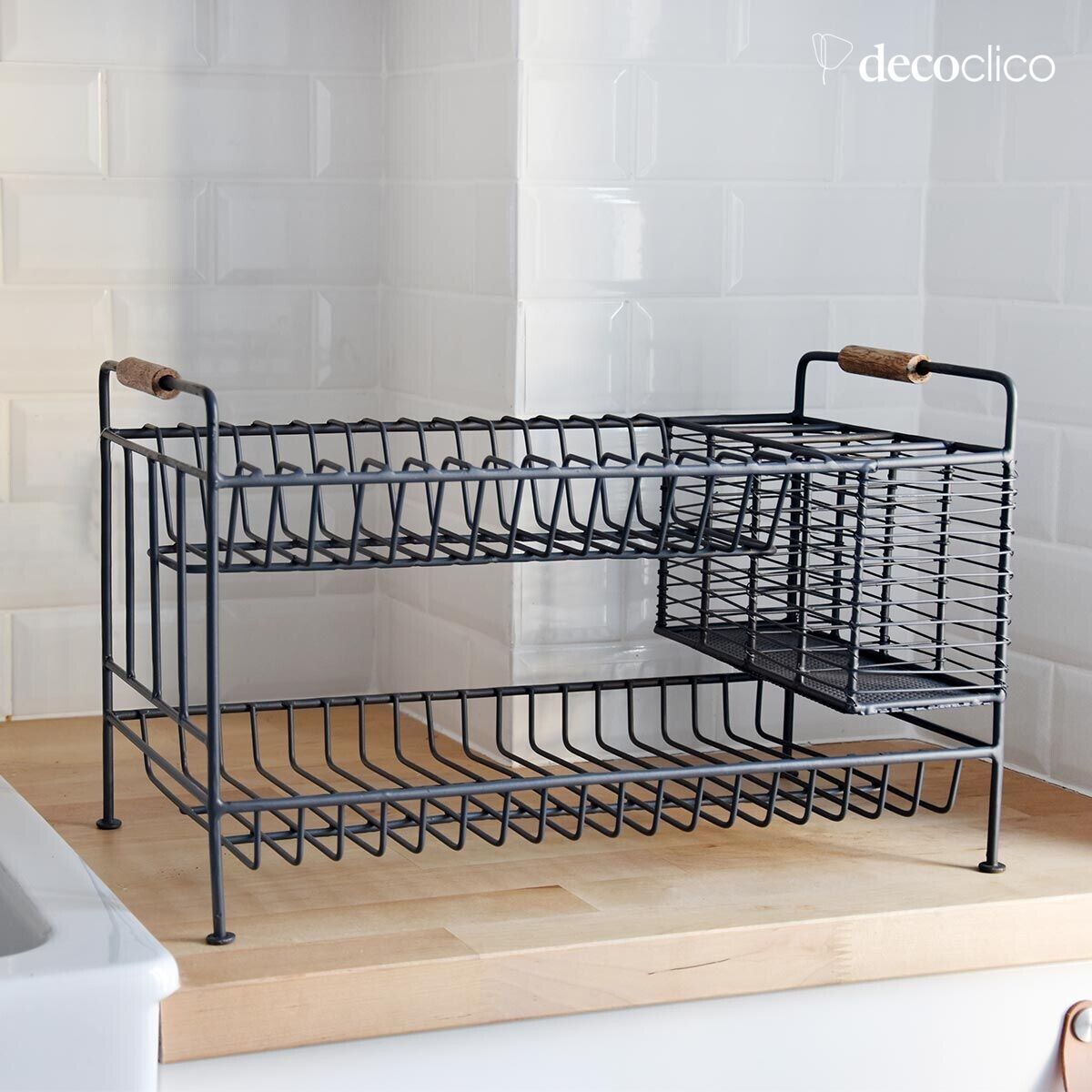 Metal dish rack with antique gray finish